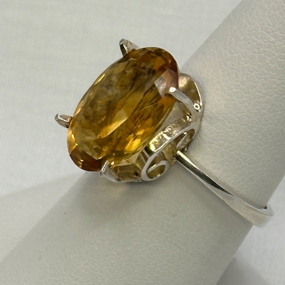 Large Natural Citrine Stone Ring on Silver Base.  Size 8. - Picture 11 of 14